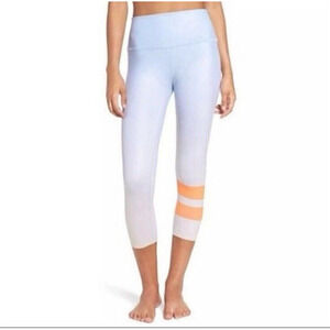 ALO Leggings High Waist Airbrush Capris Blue Orange Ombre Stripe Size Small